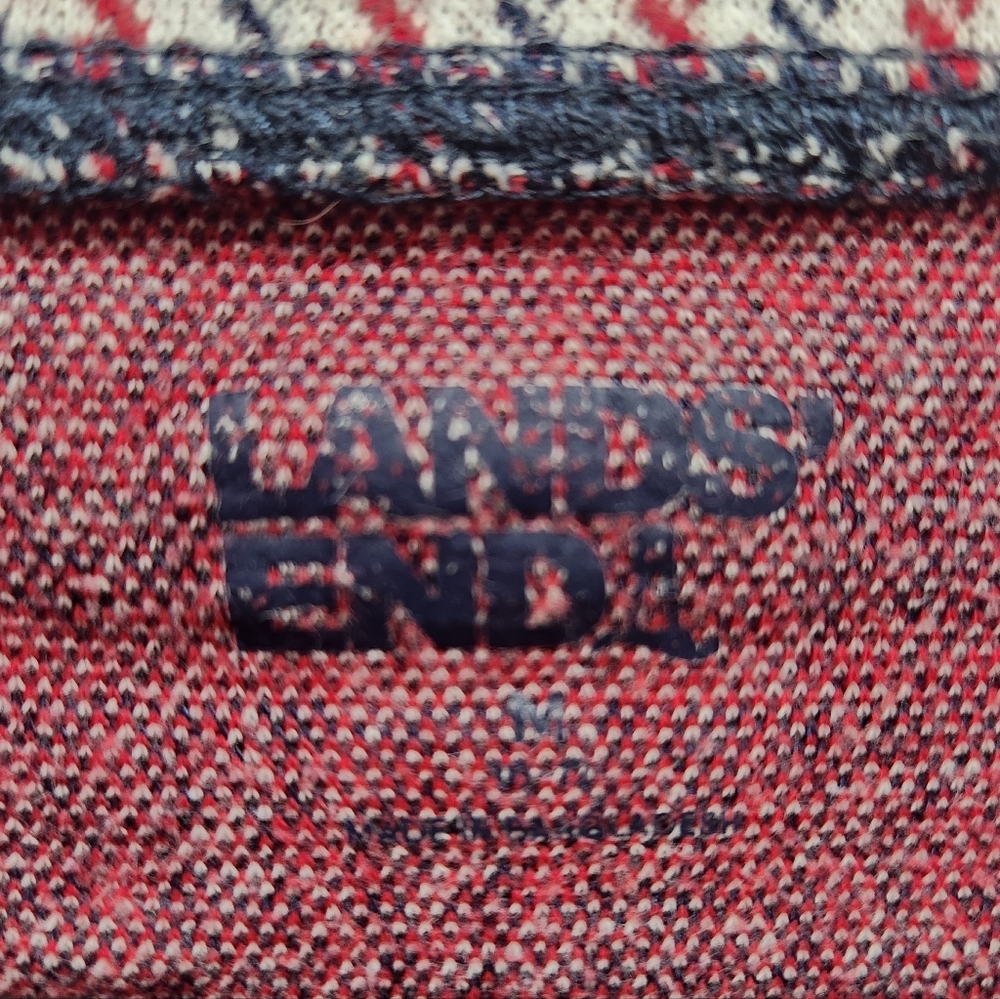 Lands End Womens Size M Red and Navy Houndstooth Long Sleeve Tee Sweatshirt - Picture 2 of 5